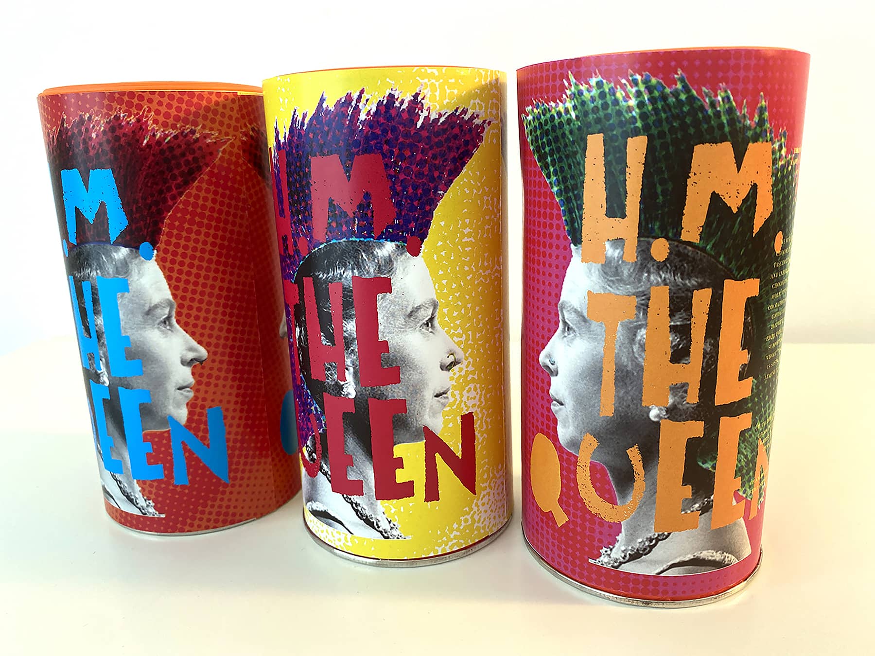 Packaging for Cadbury's Cocao. Image of Queen Elizabeth in a punk style. 